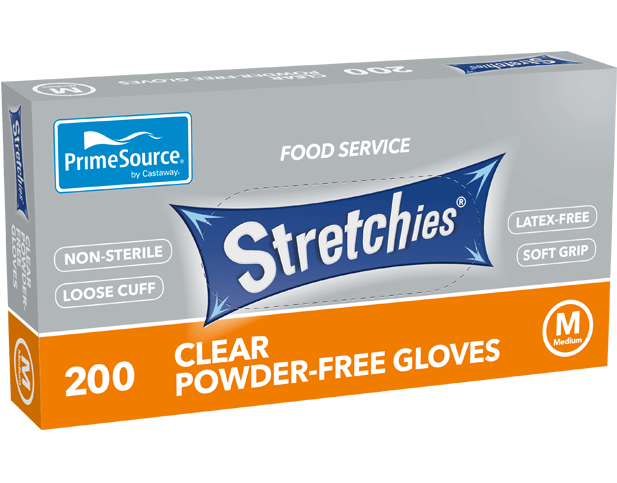 PrimeSource' Stretchies' Gloves MEDIUM - Powder Free, Clear - Castaway